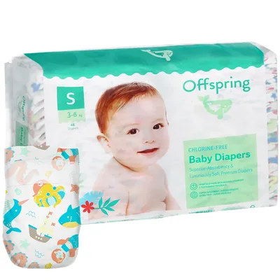 Підгузки Offspring® розмір S, 3-6 кг, 48 шт, Таємничі моря