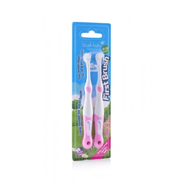 Зубна щітка від 0 до 18 місяців First Brush (2 шт) - Pink, (Brush-baby) — Photo 6
