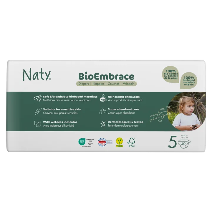 Одноразові дитячі підгузки BioEmbrace "NATY". Розмір 5 (11-25 кг.), 40 шт. в упаковці. — Photo 10