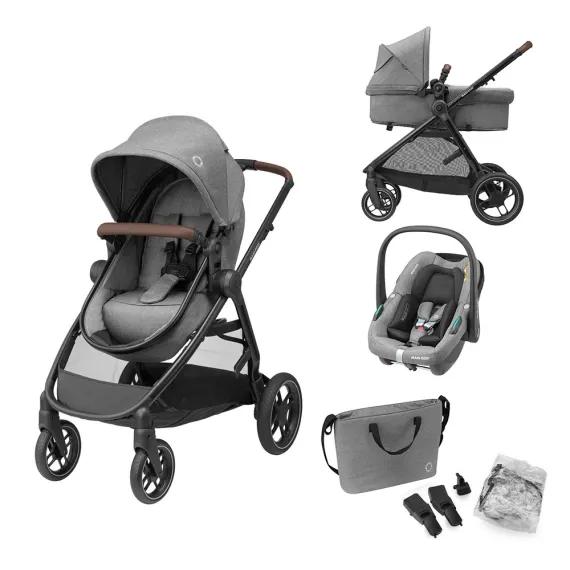 Коляска MAXI-COSI ZELIA S TRIO Grey (Black Frame/Brown Leather + CabrioFix S i-Size + сумка) — Photo 10