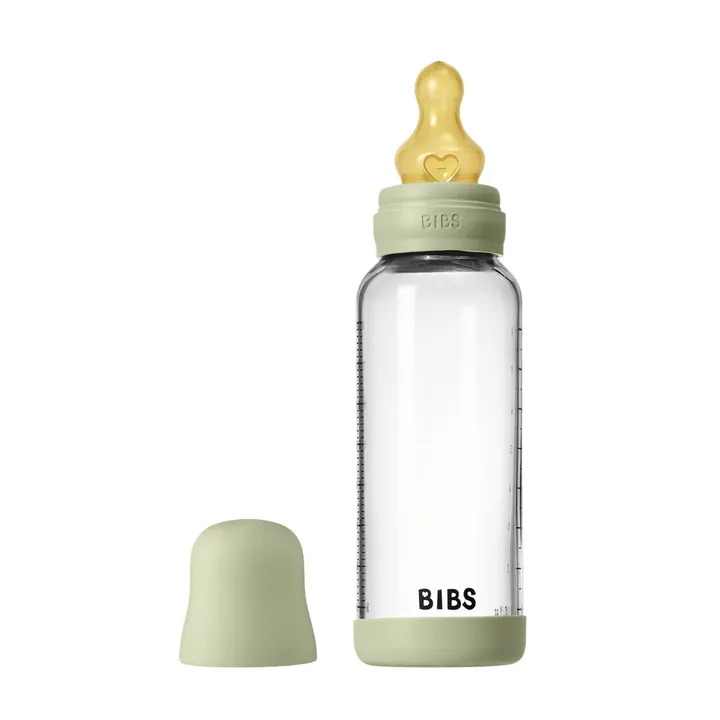 Скляна дитяча пляшечка BIBS Glass Baby Bottle Round Latex 1 pack 240 мл Medium Flow (середній потік) Sage — Photo 7