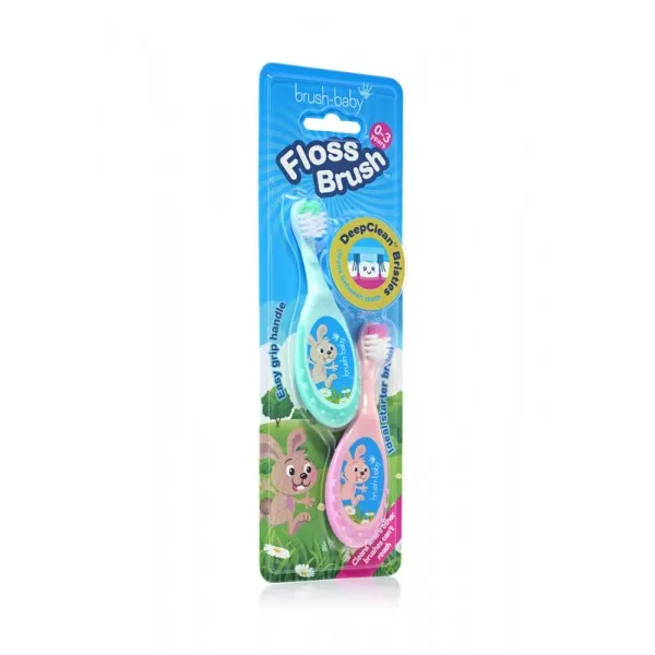 Дитяча зубна щітка Flossbrush (від 0 до 3 років) - Pink-Teal (2 шт), (Brush-baby) — Photo 6