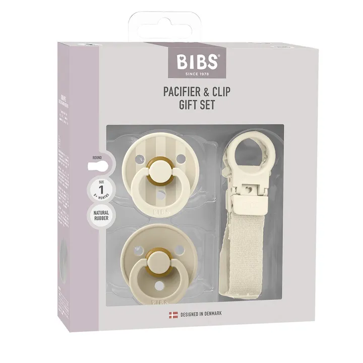 Подарунковий набір пустушки та тримач для соски BIBS Colour Pacifier &amp; Loop Clip Gift Set Latex – Ivory — Photo 2