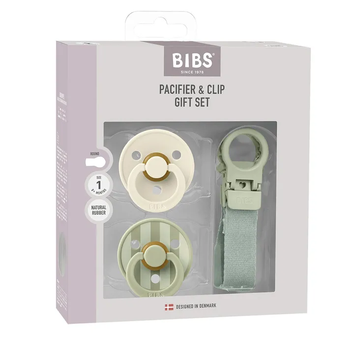 Подарунковий набір пустушки та тримач для соски BIBS Colour Pacifier &amp; Loop Clip Gift Set Latex – Sage — Photo 4