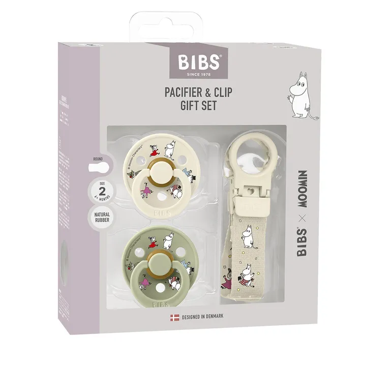 Подарунковий набір пустушки та тримач для соски Bibs x Moomins Colour Pacifier &amp; Loop Clip Gift Set Latex – Ivory/Sage — Photo 5