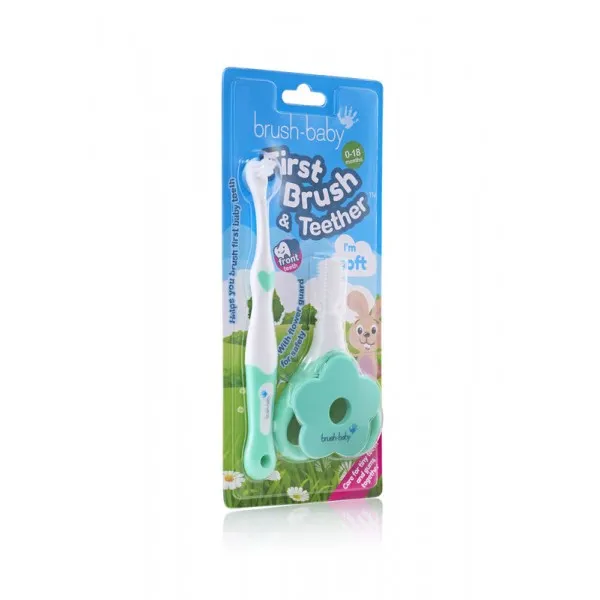 Набір: прорізувач для зубів та щітка First Brush and Teether Set (від 0 до 3 років), (Brush-baby) — Photo 6