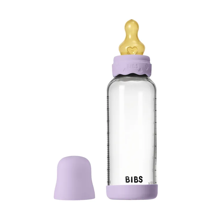 Скляна дитяча пляшечка BIBS Glass Boheme Baby Bottle Round Latex 1 pack 240 мл Medium Flow (середній потік) Violet Sky — Photo 7