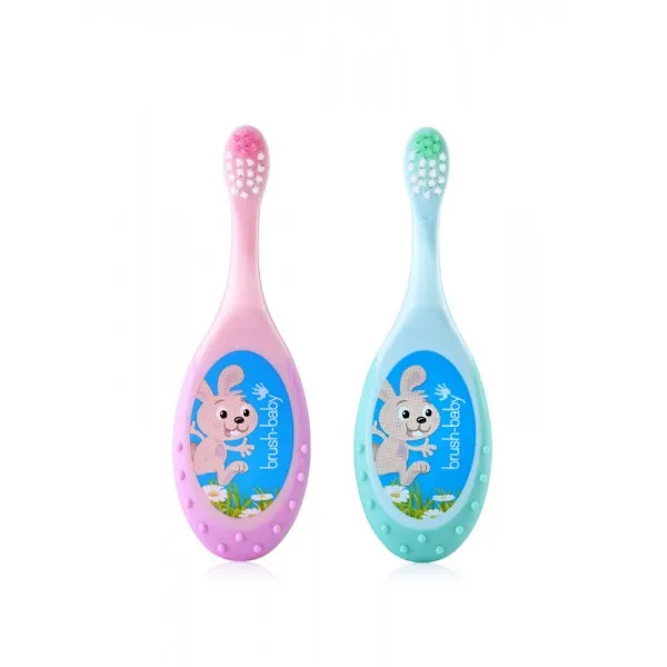 Дитяча зубна щітка Flossbrush (від 0 до 3 років) - Pink-Teal (2 шт), (Brush-baby) — Photo 8