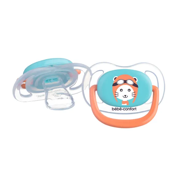 Пустушка силіконова BEBE CONFORT 2 шт PHYSIO AIR DUMMY TRAVELLER 18/36 синя та помаранчева