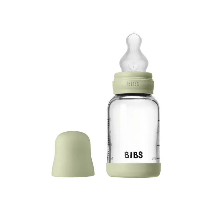 Скляна дитяча пляшечка BIBS Glass Baby Bottle Round Silicone 1 pack 120 мл Slow Flow Sage — Photo 6