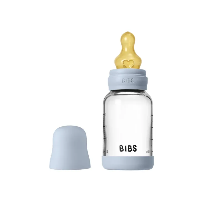 Скляна дитяча пляшечка BIBS Glass Baby Bottle Round Latex 1 pack 120 мл Slow Flow Baby Blue — Photo 6