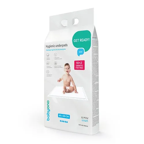 Гігієнічні пелюшки 60x90 см 10 штук + 2 безкоштовно"Babyono"