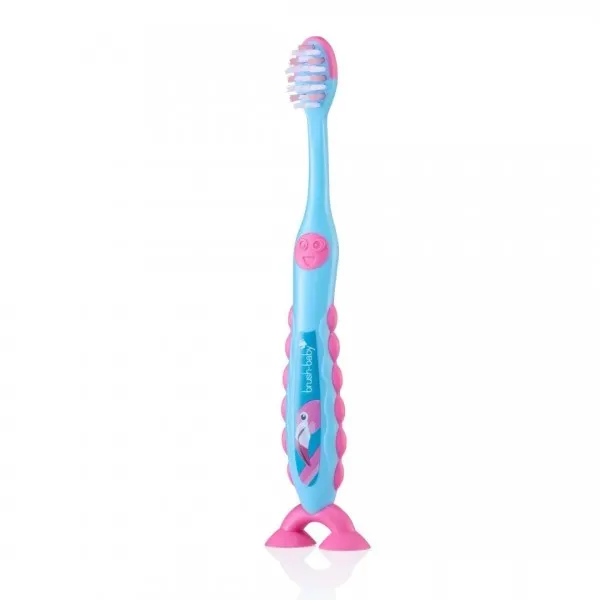 Зубна щітка Brush-Baby FlossBrush (3-6 років) Фламінго, на ніжці-липучці (подвійна упаковка) — Photo 4