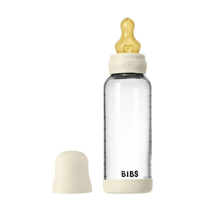 Скляна дитяча пляшечка BIBS Glass Baby Bottle Round Latex 1 pack 240 мл Medium Flow (середній потік) Ivory — Photo 7