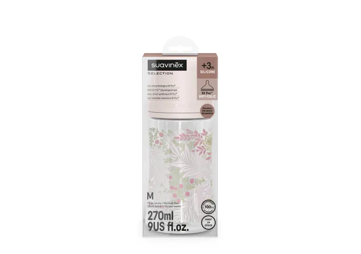 Пляшечка Suavinex, 270 мл, фізіологічна соска середній потік, "Poetry", світло-рожева — Photo 7