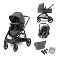 Коляска MAXI-COSI ZELIA S TRIO Dark Grey (Black Frame/Brown Leather + CabrioFix S i-Size + сумка)
