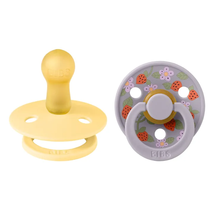 Пустушка BIBS x Liberty Colour Latex Round (кругла) Strawberries and Cream – Pale Butter Mix (2 в упаковці) 0-6 міс. — Photo 4